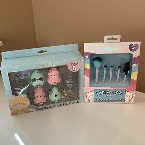 PINK SKY Luna Cat Face & Eye Brush Set & Beauty Blenders Set New In Box